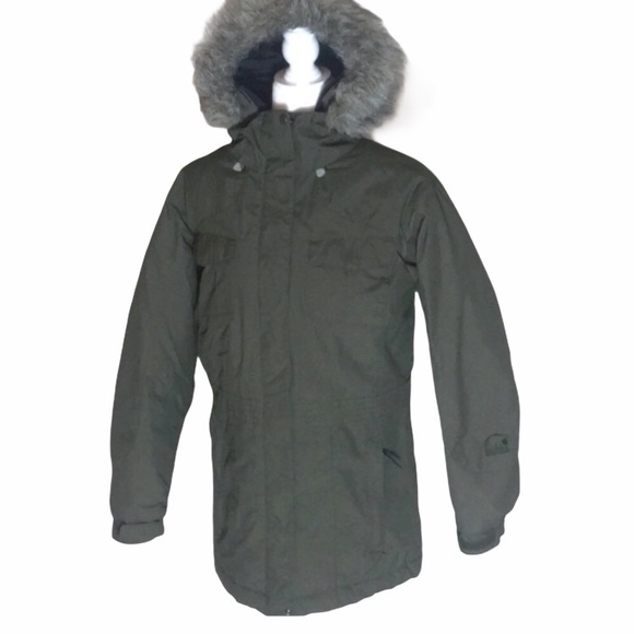 SOREL Jacket Parka Olive Green Hood Winter Ski Snow Down Coat Medium Womens 8 - Picture 1 of 8